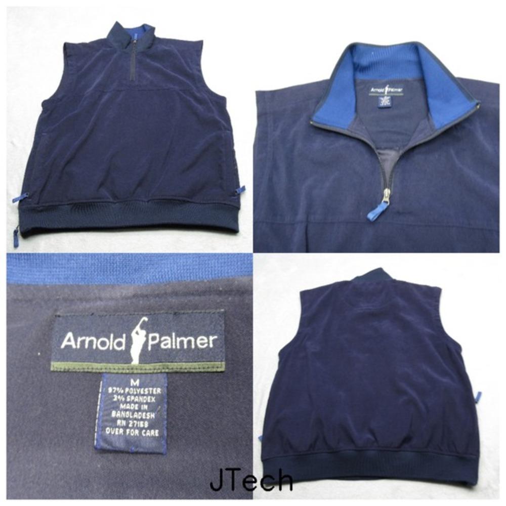 Arnold Palmer Vest‎ Mens Medium Blue Suede Zip Pockets 1/4 Zip Pullover Golf